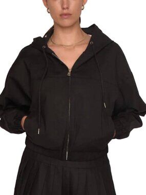 Women’s Dolman Sleeve Hoodie Jacket with Welt Pockets – Black